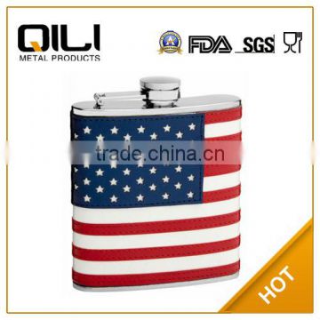 Overall heat printing on leather gift packing hip flask USA flask