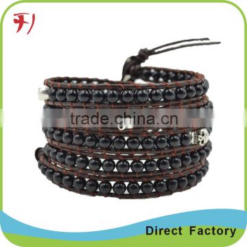 Colored Stone Mix Steel Bead With Clasp Handmade Leather Wrap Bracelet Wholesale