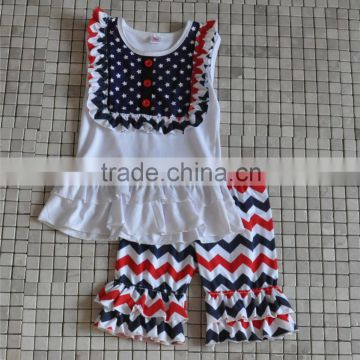 fashionable toddler girls chevron ruffle 4th of july clothes for wholesale