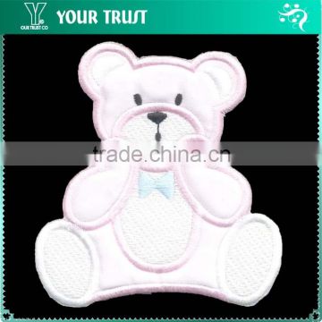 Pink White Sitting Puffy Satin Bear Iron-on Custom Embroidery Badge Patches