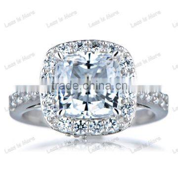 Silver CZ Halo Cushion Cut Engagement Ring with 8mm,10mm big cz or crystal stone