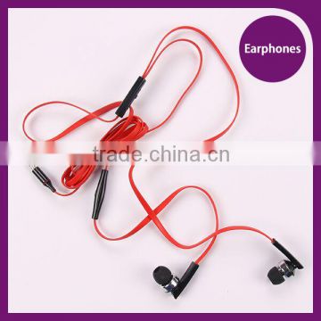 Wholesale flat cable earphones in-ear with stereo and Mic, volume control headphones