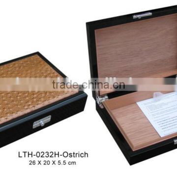 Leather cover Ebony wood empty cigar box