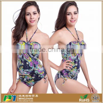 Womens Floral Printed Spandex Nylon Beach Tankini Swimsuit