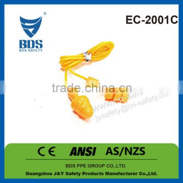 2015 Hot sale ce standard corded silicone safety disposable earplugs with cord