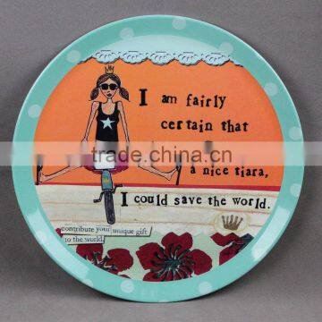 round melamime tray with funny design for business gifts, advertising gifts, promotional items,