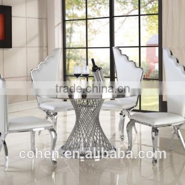 2016 Hot sale stylish design marble top dining table and chairs/stainless steel furniture dining table set for restaurant