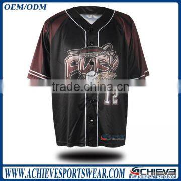 Fashion custom sublimated cheap V neck blank button100% polyester mens baseball jersey