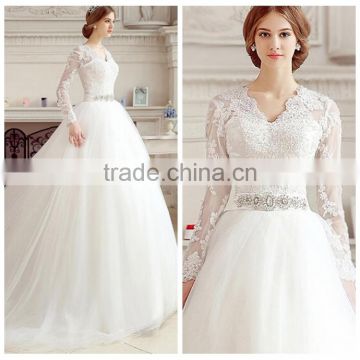 luxury princess lace v neck real long trail wedding dress