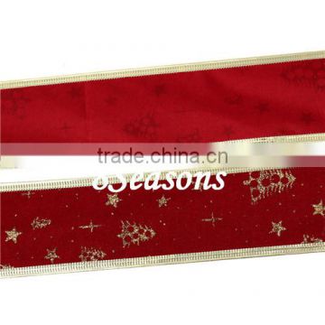 Red Tree Star Pattern Velvet Satin Ribbon For Christmas Decor
