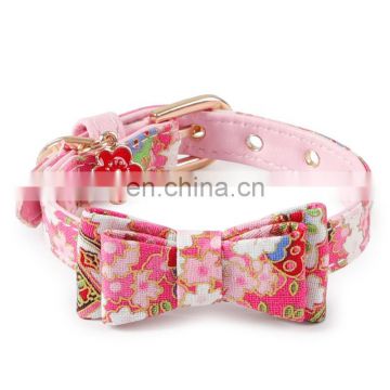 Kimono PU Leather Cat Collar With Bowtie & Bell Charming Collar for Kitty Puppy Adjustable