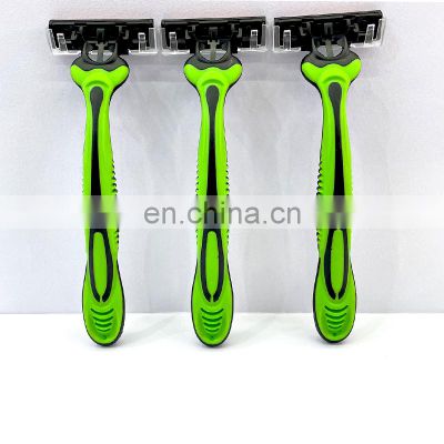 Latest hot selling disposable hair removing rubber handle shaver safety triple shaver