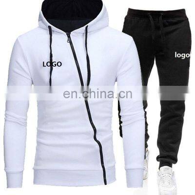 Clothing manufacturers custom logo men's large size casual zipper cardigan oblique zipper plus sizejogging suit custom hoodie