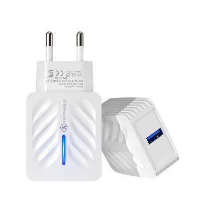 Wholesale factory price 3A quick charging mobile phone 1 USB wall charger adapter QC 3.0 EU/US plug charger