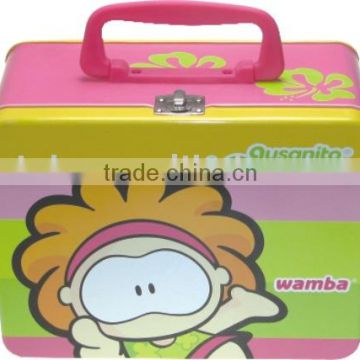 Handle portable cartoon cute kids children tin box