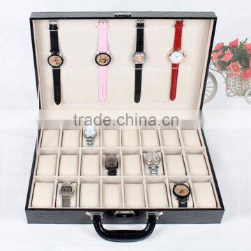 Factory wholesale custom high-grade PU leather 24 slots watches boxes, fashion black storage box