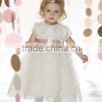 white baby gown cap sleeve lace flower girl dress toddler