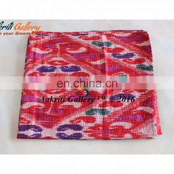Double Ikat Bean Print cotton patchwork quilts indian handmade quilts Red Color vintage indian cotton quilt