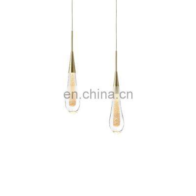 Gold Color Chandelier Brass Bubble Raindrop Crystal Simple Nordic Postmodern Long Foyer Led Celling Lights