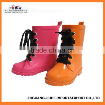 2014 hot kids' cute rubber rain boots with solid color