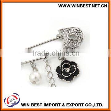 Hot selling 2015 costume jewellery trendy brooches, white color safety pin