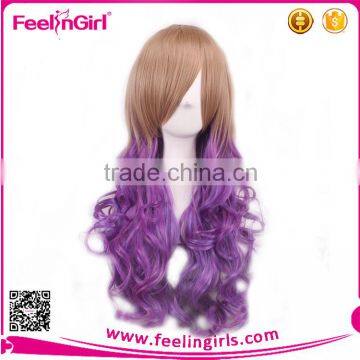 Japanese Long human Curly Wigs Cosplay Full Lace Hair Wigs