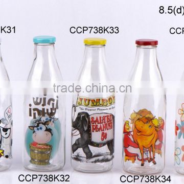 CCP738K31 1L glass milk bottle with decal printing with metal lid