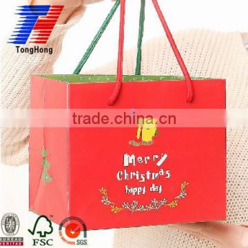 Custom Christmas' day paper gift bag with handles and low price for sale