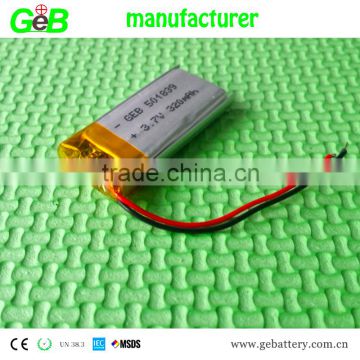 GEB501839 3.7v 320mah lipo rechargeable Lithium Ion Polymer battery