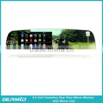 4.3 inch rimless interior mirror monitor with Mirror Link information synchronization and ultra high brightness adjustment