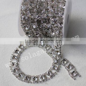 Wholesale 14MM Fake Diamond Trimming Chain Promotional Flower Rhinestone Ribbon For Wedding Dress Decoration