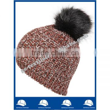 new product for 2014 Wholesale china manufacture OEM CUSTOM LOGO fur pompons winter warm women acrylic beanie hat and cap