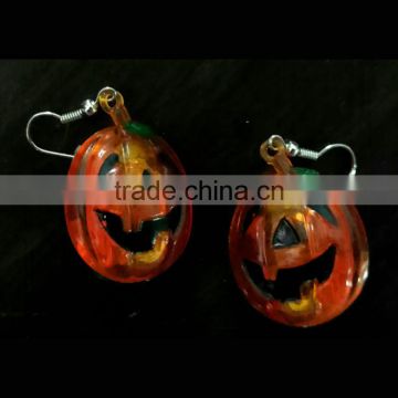 Custom fashion jewelry pumpkin hanging flashing earrings glow in the dark for halloween party