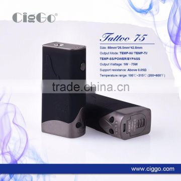 2017 Best selling 18650 batteries box mod from china Bauway Ciggo Tattoo 75w vape mod fancy vaporizer