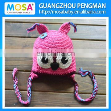 Factory Wholesale Baby Crochet Hat ,Newborn Animal OWL Pattern Hot Pink Cute Beanie