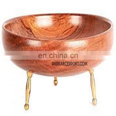 Wooden bowl with 4 metal legs standing bowl