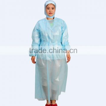 Disposable waterproof PP+PE blue isolation gown for medical use