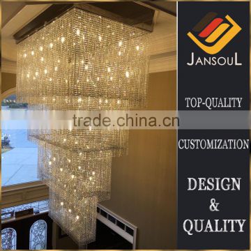 Modern k9 crystal bead long suquare chandelier light for hotel