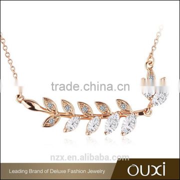 OUXI 2016 wholesale price korean design 18k gold plated AAA zircon leaf charm fine necklaces jewelry 11518
