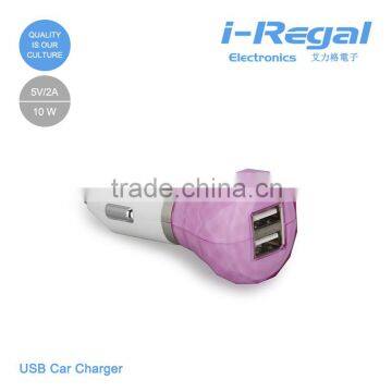 factory CE ROSH certification New design portable dual USB car charger 2.1A with high quality