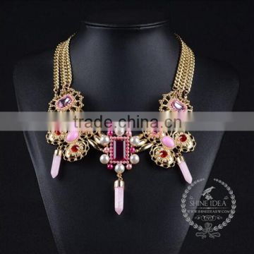 high quality vintage style crystal imitation pearl chunky statement necklace tin alloy fashion women pendant necklace 6390083