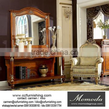 YB29 Luxury French Louis XV Style Goldleaf Console Table & Mirror/ Deluxe Hallway Golden Wood Carved Side Table