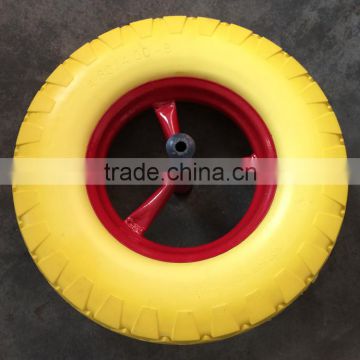 16 inch 400-8 solid wheel barrow tyre with axle PU foam rubber wheel