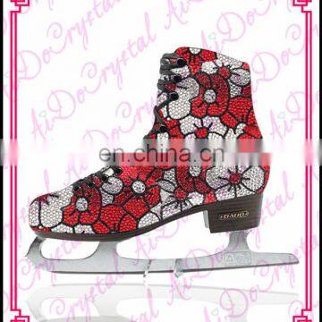Aidocrystal 2016 hot sale flower pattern crystal whole cold resistant ice skates shoes lady figure skating
