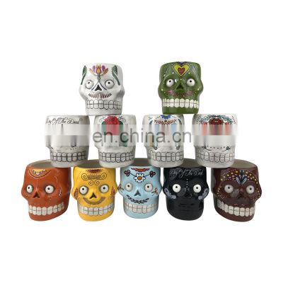 Halloween human skull  candle jar ceramic candle holder for home decor