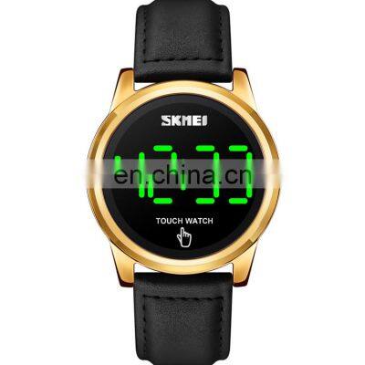 Skmei 1684 china brand fashion leather touch screen led watch support OEM custom logo luxury men wristwatch