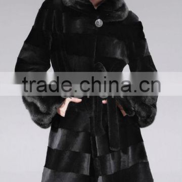 QD27556A Mink Fur Collar Garment 2013 Fashion Overcoat Rex Rabbit Fur Coat