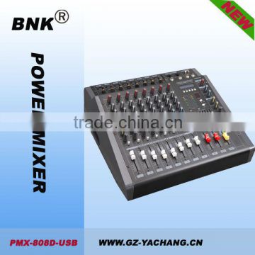 8 channels mixer console for studio stage with amplifier+display+USB