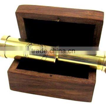 NAUTICAL BRASS TELESCOPE WITH WOODEN BOX - MARINE RETRACTABLE TELESCOPE - VINTAGE TELESCOPE