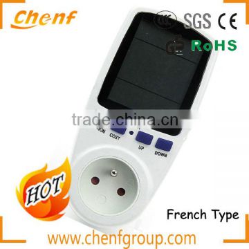 High Quality France Plug 230V 16A Digital LCD Power Meter Energy Monitor For Watt Voltage and Current